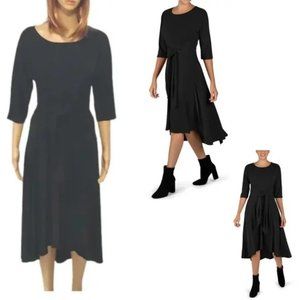 Robbie Bee Black Dress High Low Knit Dolman Sleeves Stretch Pullover Small NWT